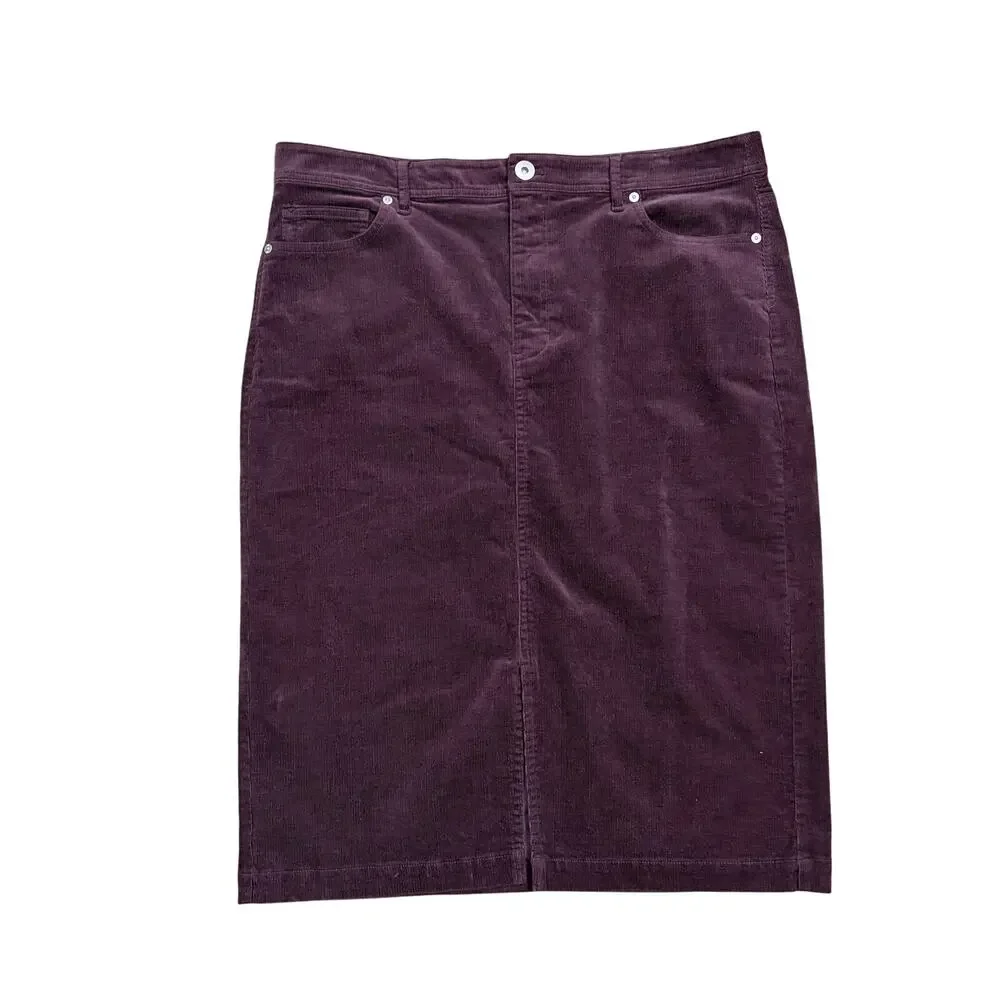 J.Jill Corduroy Midi Skirt Maroon Casual Career Closet Staple Elevated Basic 14